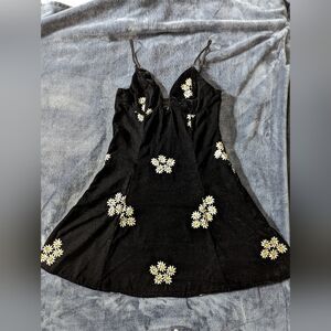 Urban Outfitters Black Velvet Daisy Mini Dress